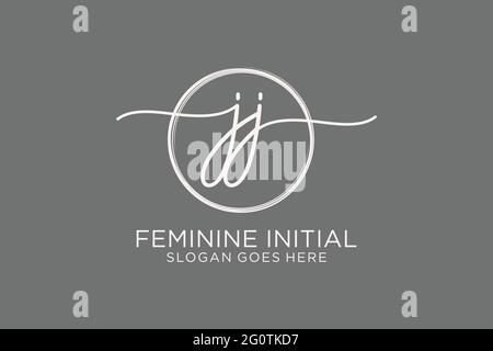 JJ handwriting logo with circle template vector logo of initial signature, wedding, fashion, floral and botanical with creative template. Stock Vector