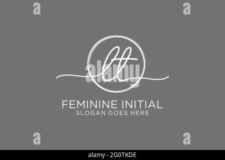 LT handwriting logo with circle template vector logo of initial signature, wedding, fashion, floral and botanical with creative template. Stock Vector