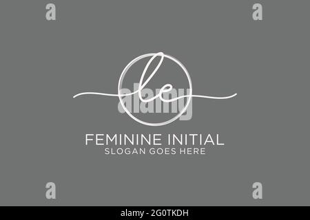 LE handwriting logo with circle template vector logo of initial signature, wedding, fashion, floral and botanical with creative template. Stock Vector