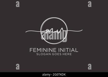 MV handwriting logo with circle template vector logo of initial signature, wedding, fashion, floral and botanical with creative template. Stock Vector