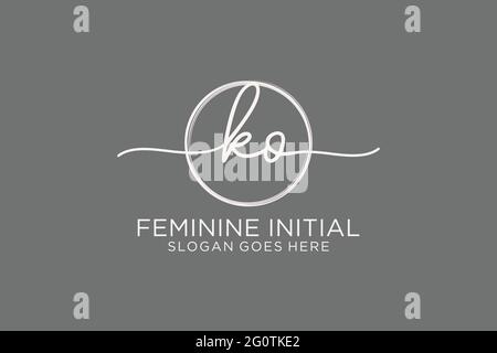 KO handwriting logo with circle template vector logo of initial signature, wedding, fashion, floral and botanical with creative template. Stock Vector