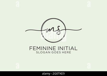 MS handwriting logo with circle template vector logo of initial signature, wedding, fashion, floral and botanical with creative template. Stock Vector
