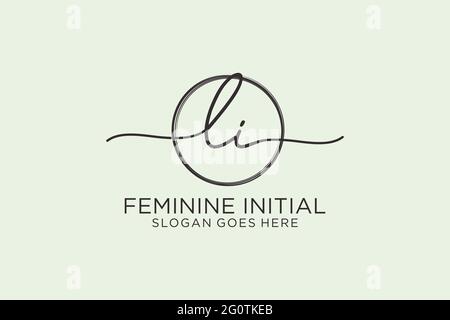 LI handwriting logo with circle template vector logo of initial signature, wedding, fashion, floral and botanical with creative template. Stock Vector