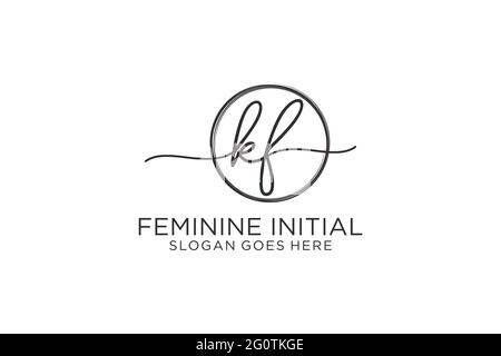 KF handwriting logo with circle template vector logo of initial signature, wedding, fashion, floral and botanical with creative template. Stock Vector