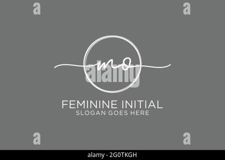 MO handwriting logo with circle template vector logo of initial signature, wedding, fashion, floral and botanical with creative template. Stock Vector