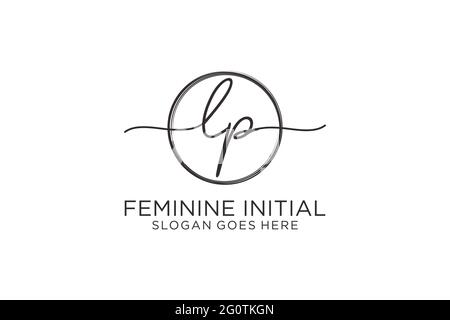 LP handwriting logo with circle template vector logo of initial signature, wedding, fashion, floral and botanical with creative template. Stock Vector