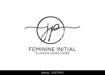 JP handwriting logo with circle template vector logo of initial signature, wedding, fashion, floral and botanical with creative template. Stock Vector