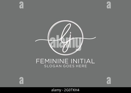 LJ handwriting logo with circle template vector logo of initial signature, wedding, fashion, floral and botanical with creative template. Stock Vector