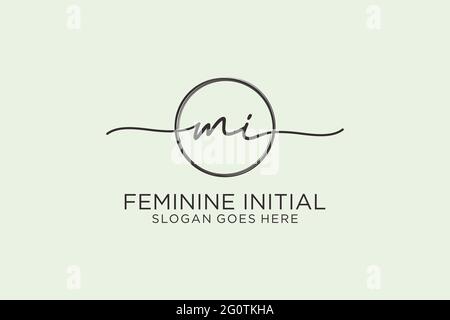MI handwriting logo with circle template vector logo of initial signature, wedding, fashion, floral and botanical with creative template. Stock Vector