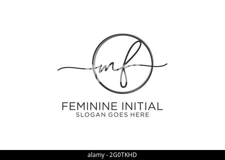 MF handwriting logo with circle template vector logo of initial signature, wedding, fashion, floral and botanical with creative template. Stock Vector