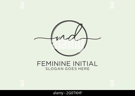 MD handwriting logo with circle template vector logo of initial signature, wedding, fashion, floral and botanical with creative template. Stock Vector