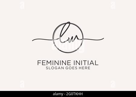 LW handwriting logo with circle template vector logo of initial signature, wedding, fashion, floral and botanical with creative template. Stock Vector
