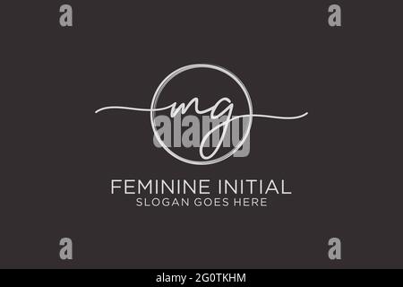 MG handwriting logo with circle template vector logo of initial signature, wedding, fashion, floral and botanical with creative template. Stock Vector