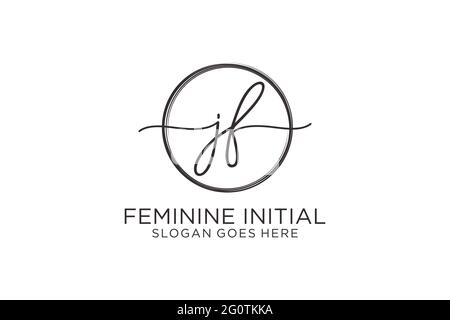 JF handwriting logo with circle template vector logo of initial signature, wedding, fashion, floral and botanical with creative template. Stock Vector