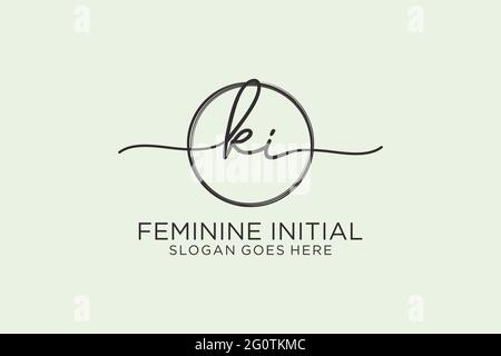 KI handwriting logo with circle template vector logo of initial signature, wedding, fashion, floral and botanical with creative template. Stock Vector