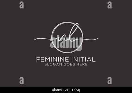 NL handwriting logo with circle template vector logo of initial signature, wedding, fashion, floral and botanical with creative template. Stock Vector
