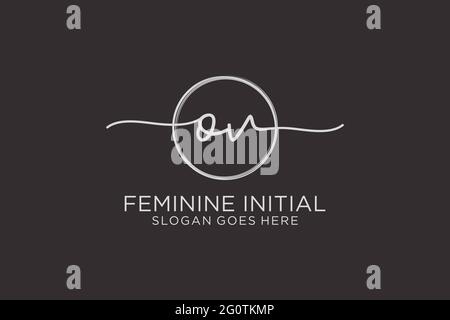 OV handwriting logo with circle template vector logo of initial signature, wedding, fashion, floral and botanical with creative template. Stock Vector