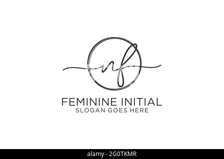 NF handwriting logo with circle template vector logo of initial signature, wedding, fashion, floral and botanical with creative template. Stock Vector