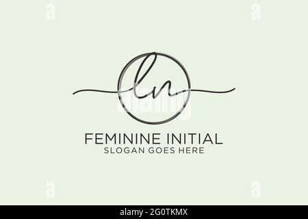 LN handwriting logo with circle template vector logo of initial signature, wedding, fashion, floral and botanical with creative template. Stock Vector