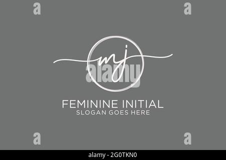 MJ handwriting logo with circle template vector logo of initial signature, wedding, fashion, floral and botanical with creative template. Stock Vector