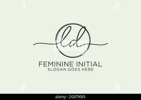 LD handwriting logo with circle template vector logo of initial signature, wedding, fashion, floral and botanical with creative template. Stock Vector