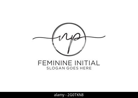 NP handwriting logo with circle template vector logo of initial signature, wedding, fashion, floral and botanical with creative template. Stock Vector