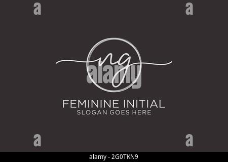 NG handwriting logo with circle template vector logo of initial signature, wedding, fashion, floral and botanical with creative template. Stock Vector