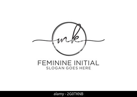 MK handwriting logo with circle template vector logo of initial signature, wedding, fashion, floral and botanical with creative template. Stock Vector