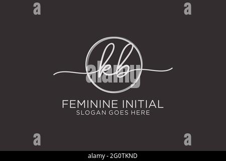 KB handwriting logo with circle template vector logo of initial signature, wedding, fashion, floral and botanical with creative template. Stock Vector
