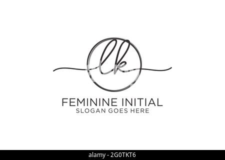 LK handwriting logo with circle template vector logo of initial signature, wedding, fashion, floral and botanical with creative template. Stock Vector