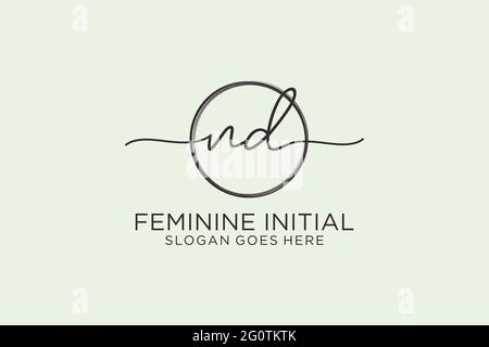 ND handwriting logo with circle template vector logo of initial signature, wedding, fashion, floral and botanical with creative template. Stock Vector