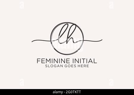 LH handwriting logo with circle template vector logo of initial signature, wedding, fashion, floral and botanical with creative template. Stock Vector
