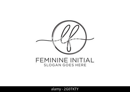 LF handwriting logo with circle template vector logo of initial signature, wedding, fashion, floral and botanical with creative template. Stock Vector
