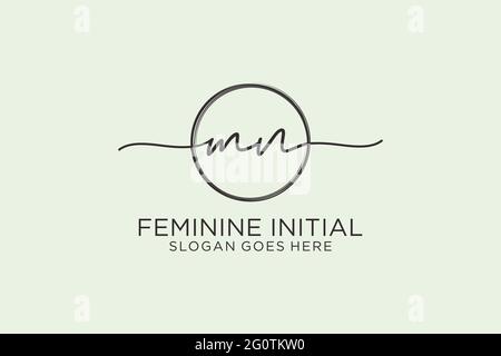 MN handwriting logo with circle template vector logo of initial signature, wedding, fashion, floral and botanical with creative template. Stock Vector