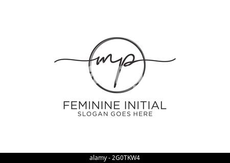 MP handwriting logo with circle template vector logo of initial signature, wedding, fashion, floral and botanical with creative template. Stock Vector
