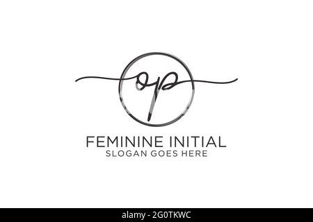 OP handwriting logo with circle template vector logo of initial signature, wedding, fashion, floral and botanical with creative template. Stock Vector
