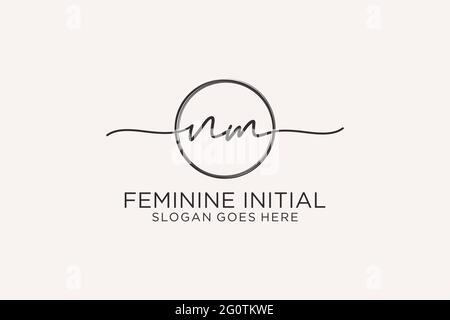 NM handwriting logo with circle template vector logo of initial signature, wedding, fashion, floral and botanical with creative template. Stock Vector