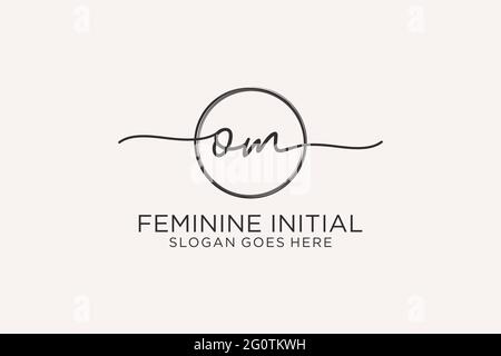 OM handwriting logo with circle template vector logo of initial signature, wedding, fashion, floral and botanical with creative template. Stock Vector