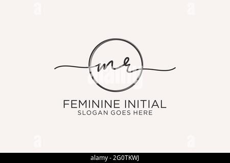 MR handwriting logo with circle template vector logo of initial signature, wedding, fashion, floral and botanical with creative template. Stock Vector