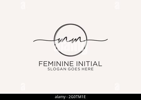 MM handwriting logo with circle template vector logo of initial signature, wedding, fashion, floral and botanical with creative template. Stock Vector