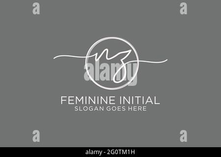 NZ handwriting logo with circle template vector logo of initial signature, wedding, fashion, floral and botanical with creative template. Stock Vector