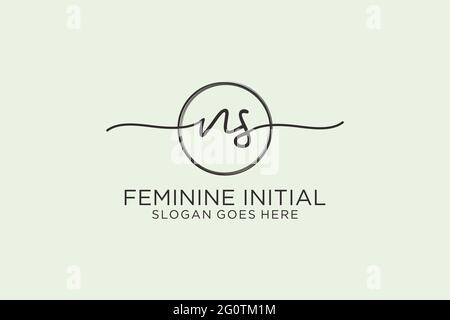 NS handwriting logo with circle template vector logo of initial signature, wedding, fashion, floral and botanical with creative template. Stock Vector