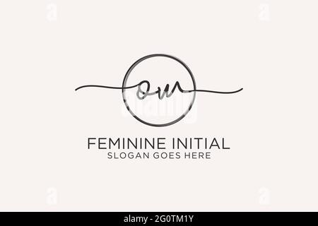 OW handwriting logo with circle template vector logo of initial signature, wedding, fashion, floral and botanical with creative template. Stock Vector