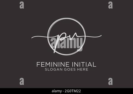 PV handwriting logo with circle template vector logo of initial signature, wedding, fashion, floral and botanical with creative template. Stock Vector