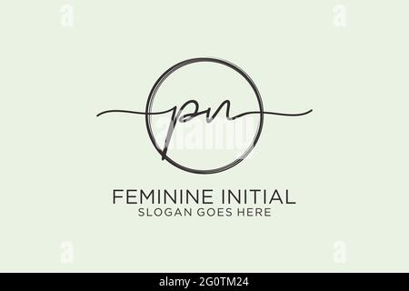 PN handwriting logo with circle template vector logo of initial signature, wedding, fashion, floral and botanical with creative template. Stock Vector