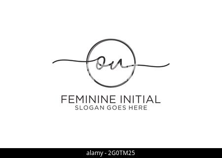 OU handwriting logo with circle template vector logo of initial signature, wedding, fashion, floral and botanical with creative template. Stock Vector