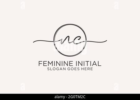 NC handwriting logo with circle template vector logo of initial signature, wedding, fashion, floral and botanical with creative template. Stock Vector