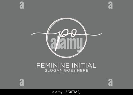 PO handwriting logo with circle template vector logo of initial signature, wedding, fashion, floral and botanical with creative template. Stock Vector
