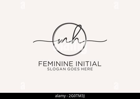 MH handwriting logo with circle template vector logo of initial signature, wedding, fashion, floral and botanical with creative template. Stock Vector