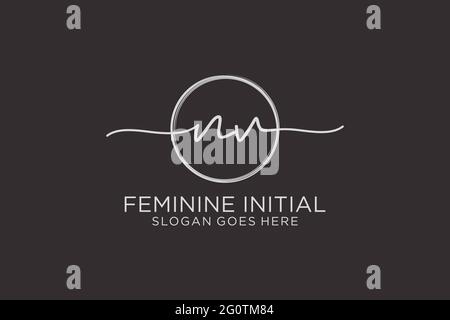 NV handwriting logo with circle template vector logo of initial signature, wedding, fashion, floral and botanical with creative template. Stock Vector